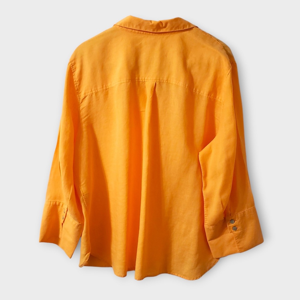 Chico's 100% Linen Button Down Shirt Orange Size 4 US 20 Long Sleeve Top - Picture 4 of 11